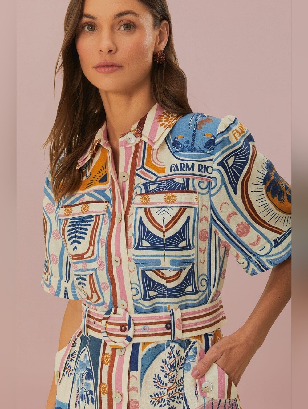 Farm Rio Cerrado Stamps Mini Dress - Picture 4 of 13